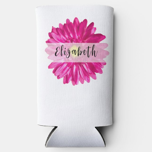 Rafraîchisseur Pour Canette Slim Joli Hot Rose Daisy Nom personnalisé et Monogramme (Recto)