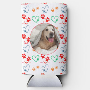 Rafraîchisseur Pour Canette Slim Jolies EMPREINTES DE PATTE DE CHIEN et CŒURS D'AMO