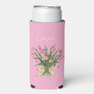 Rafraîchisseur Pour Canette Slim Jolies fleurs de tulipe roses ruban doré amour