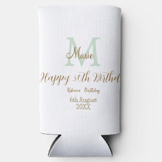 Rafraîchisseur Pour Canette Slim Joyeux 30e Anniversaire monogramme pastel vert dor