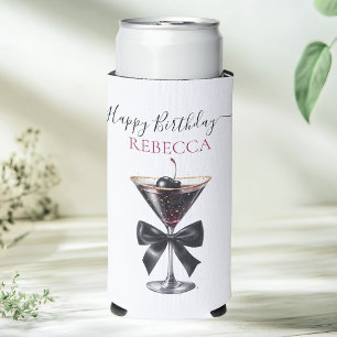 Rafraîchisseur Pour Canette Slim Joyeux anniversaire cocktail cerise à ruban noir