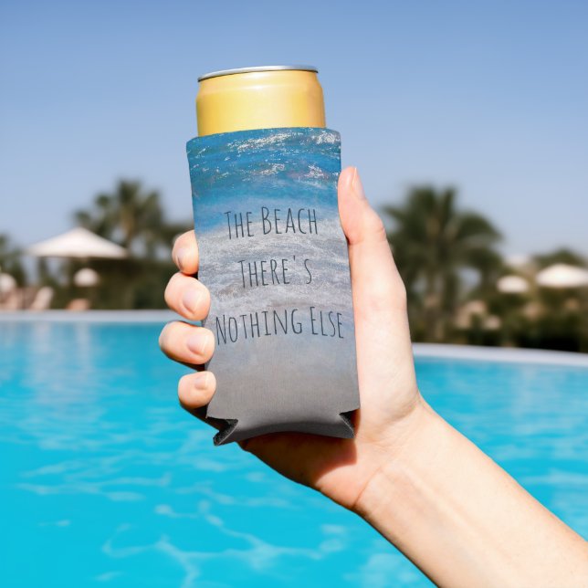 Rafraîchisseur Pour Canette Slim La Plage Bleu Blanc Côtier Océan Vague Phrase (Piscine in situ)