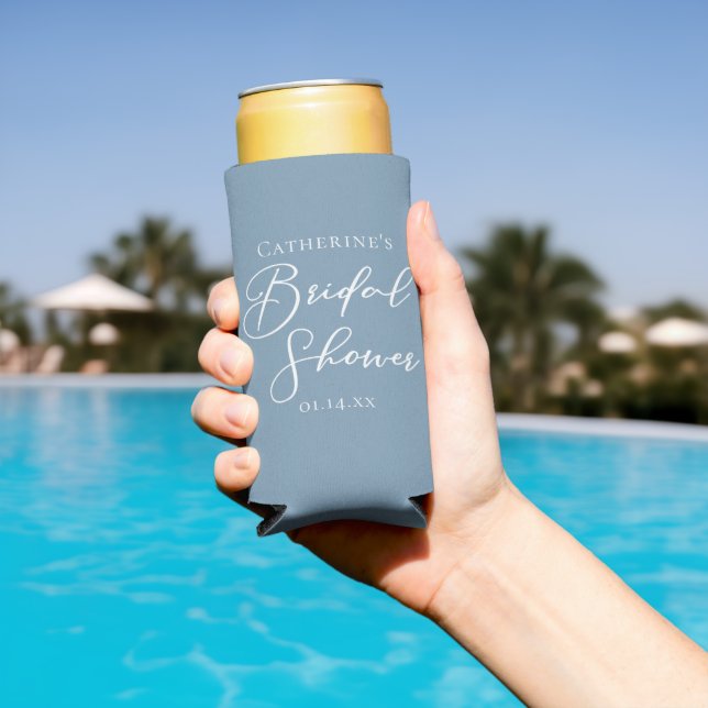 Rafraîchisseur Pour Canette Slim Lancement de mariage bleu poussiéreux personnalisé (Piscine in situ)