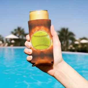 Rafraîchisseur Pour Canette Slim Le softball de SlipperyJoe sur feu flammes feu feu
