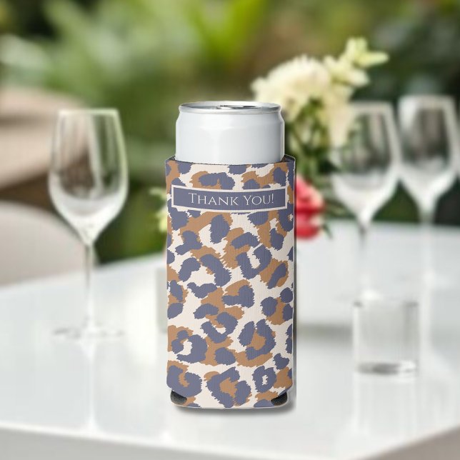 Rafraîchisseur Pour Canette Slim Leopard Motif-Bleu et Brown (Leopard Pattern-Blue and Brown- Seltzer Can Cooler)
