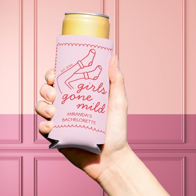 Rafraîchisseur Pour Canette Slim Les Filles Sont Passées À Main Douce Tirées Bachel (Girls Gone Mild Hand Drawn Low-Key Bachelorette Seltzer Can Cooler)