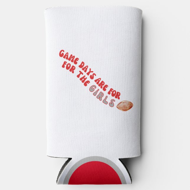 Rafraîchisseur Pour Canette Slim Les jeux sont pour les filles collège de football (Recto)