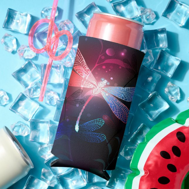 Rafraîchisseur Pour Canette Slim libellule rouge brillante (Été in situ)