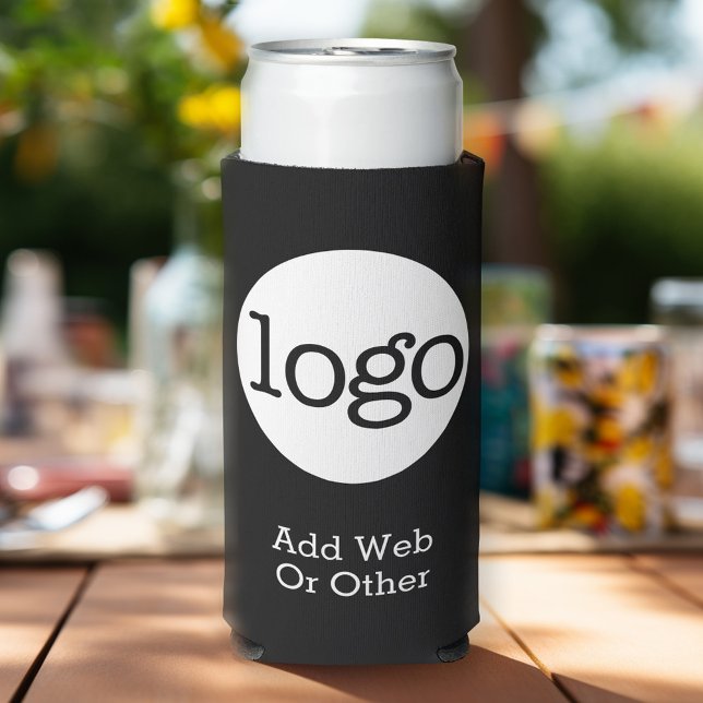 Rafraîchisseur Pour Canette Slim Logo de base de l'entreprise ou du bureau en noir (Add Your Logo to this promotional can cooler - no minimum order required!)