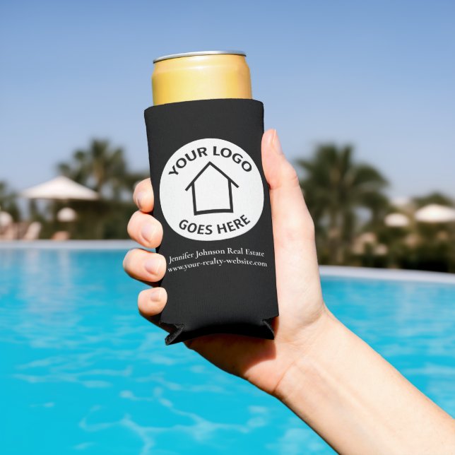Rafraîchisseur Pour Canette Slim Logo personnalisé de la société immobilière Noir B (Piscine in situ)