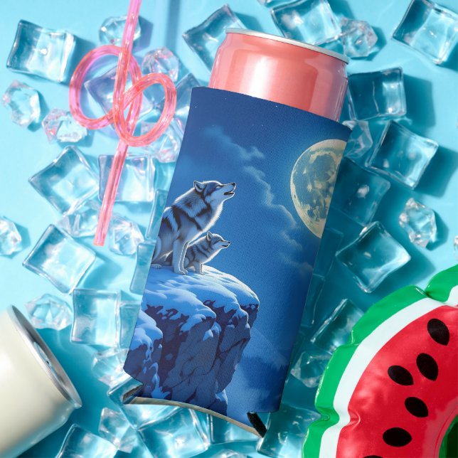 Rafraîchisseur Pour Canette Slim Loup et bébé ourlet à la Pleine lune (Été in situ)