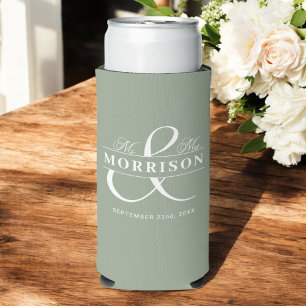 Rafraîchisseur Pour Canette Slim M. Mme Sage Green Mariage Rustique Faveur
