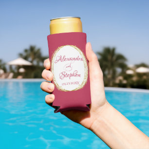 Rafraîchisseur Pour Canette Slim Magenta Calligraphie Couple Nom Monogram Mariage