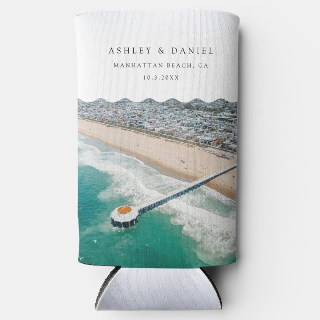 Rafraîchisseur Pour Canette Slim Manhattan Beach Wedding Favor (Recto)