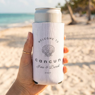 Rafraîchisseur Pour Canette Slim Mariage de destination Cancun Noir et Blanc