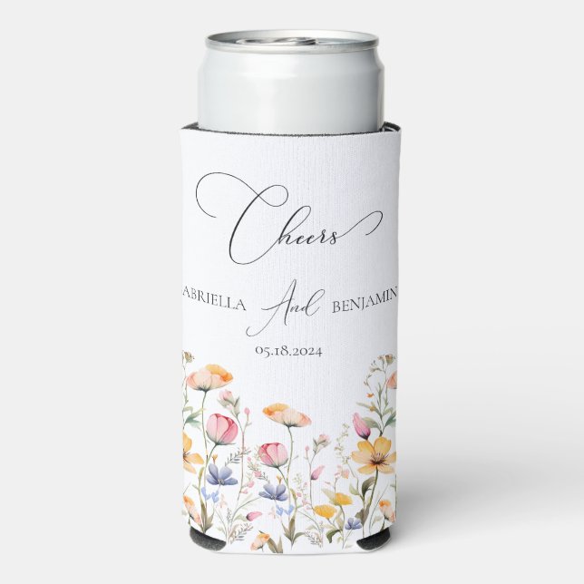 Rafraîchisseur Pour Canette Slim Mariage de Fleur sauvage de prairie aquarelle (Seltzer Verso)