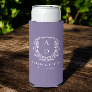 Rafraîchisseur Pour Canette Slim Mariage de monogramme botanique de la crête violet
