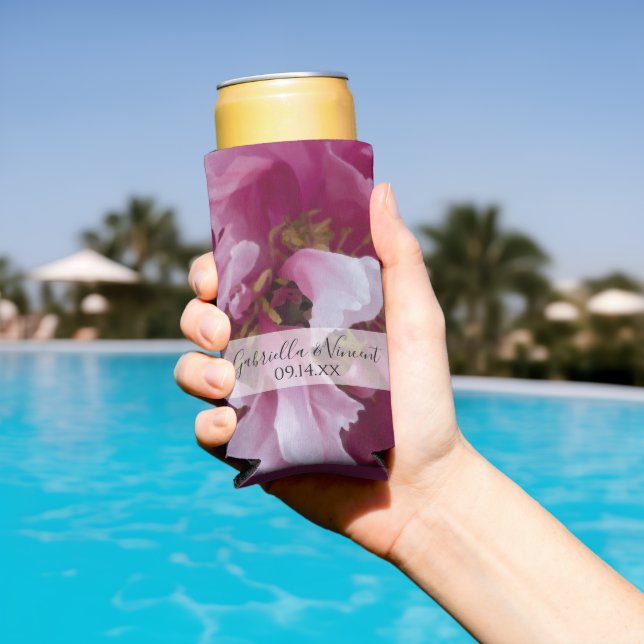 Rafraîchisseur Pour Canette Slim Mariage rose Peony Flower Favor (Piscine in situ)