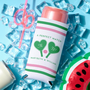 Rafraîchisseur Pour Canette Slim Mariage Vert et Rose Prépa Pickleball