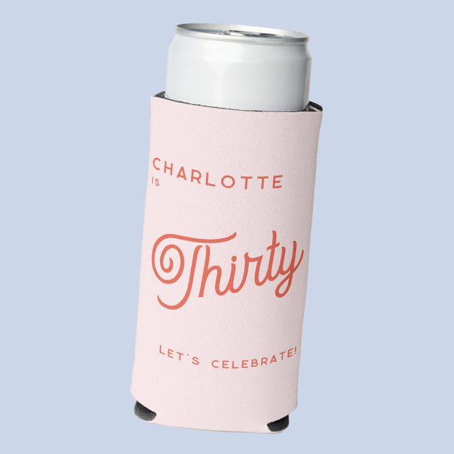 Rafraîchisseur Pour Canette Slim Moderne 30 Trente Anniversaire (30th thirtieth birthday personalized custom name and text blush pink modern seltzer can cooler)