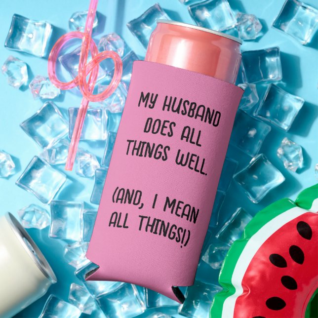 Rafraîchisseur Pour Canette Slim Mon Mari Fait Tout Bien. Rose et noir (Été in situ)