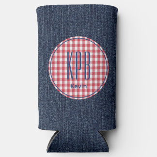 Rafraîchisseur Pour Canette Slim Monogram Name Dark Blue Denim Print Gingham Check