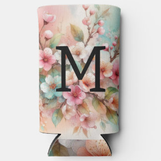 Rafraîchisseur Pour Canette Slim Monogramme aquarelle florale roses cerisiers en fl