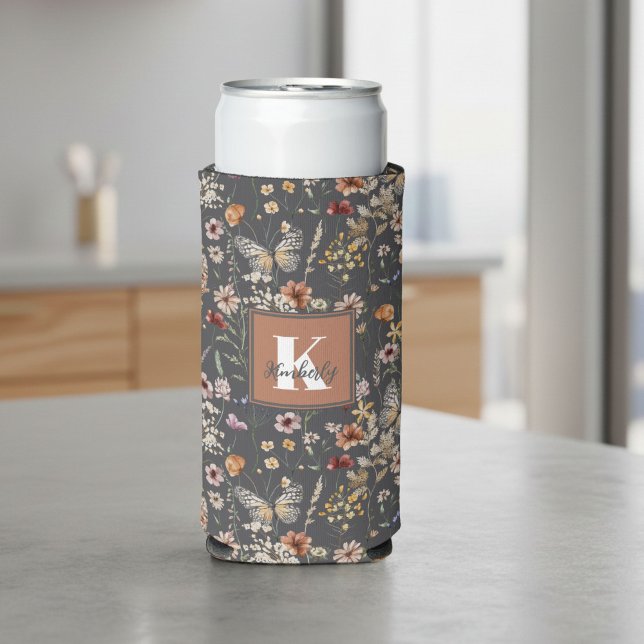 Rafraîchisseur Pour Canette Slim Monogramme de nom floral moderne (Créateur téléchargé)