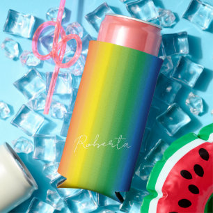 Rafraîchisseur Pour Canette Slim Monogramme de script Motif arc-en-ciel personnalis