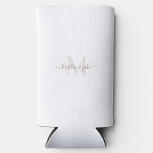 Rafraîchisseur Pour Canette Slim Monogramme et noms de script Gold & Grey Mariage