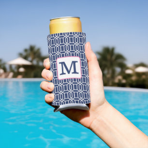 Rafraîchisseur Pour Canette Slim Monogramme géométrique octogone blanc de la marine
