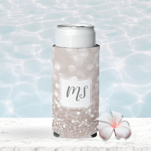Rafraîchisseur Pour Canette Slim Monogramme Initial à Paillettes Brillantes Féminin