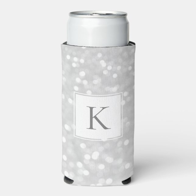 Rafraîchisseur Pour Canette Slim Monogramme Initial Pailleté Argenté Brillance Glam (Seltzer Recto)