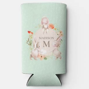 Rafraîchisseur Pour Canette Slim Monogramme Lapin lapins Floral Pâques Personnalisé