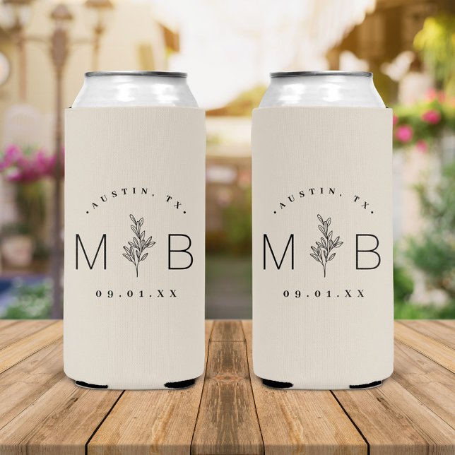 Rafraîchisseur Pour Canette Slim Monogramme Mariage de tige florale rustique | Beig (Créateur téléchargé)