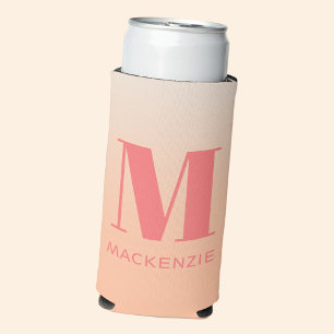 Rafraîchisseur Pour Canette Slim Monogramme moderne Nom initial Peach Gradient