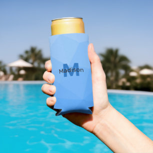 Rafraîchisseur Pour Canette Slim Monogramme motif de maillage de géométrie bleu cla