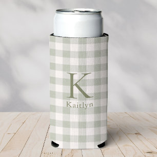 Rafraîchisseur Pour Canette Slim Monogramme personnalisé gingham vert sauge Héritag