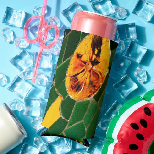 Rafraîchisseur Pour Canette Slim Mosaïque florale verte et jaune (Été in situ)