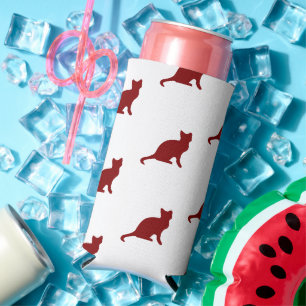 Rafraîchisseur Pour Canette Slim Motif de chat rouge foncé sur blanc