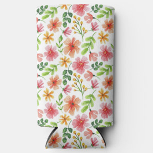 Rafraîchisseur Pour Canette Slim Motif de fleurs roses à l'aquarelle