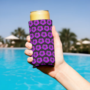 Rafraîchisseur Pour Canette Slim Motif floral de géranium pourpre sur fond noir