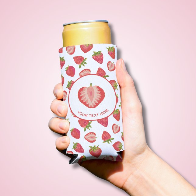 Rafraîchisseur Pour Canette Slim Motif fraise (Fun Summer strawberry pattern can cooler with custom text. Ideal for summer and birthday parties.)
