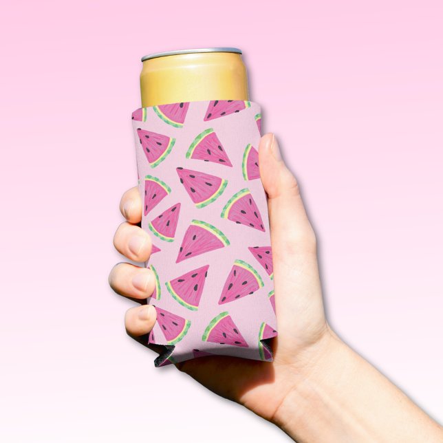 Rafraîchisseur Pour Canette Slim Motif pastèque rose (Watermelon pink summer can cooler.  Other colors and matching products available.)