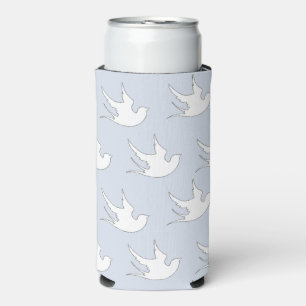 Rafraîchisseur Pour Canette Slim Motif silhouette de colombes blanches sur bleu