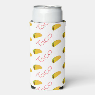 Rafraîchisseur Pour Canette Slim Motif Taco avec texte rouge en blanc