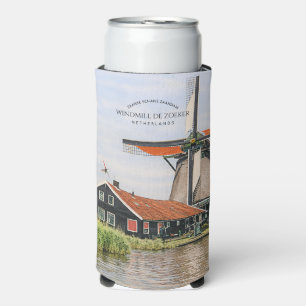 Rafraîchisseur Pour Canette Slim Moulin à vent de Zaanse Schans Aquarelle Patrimoin