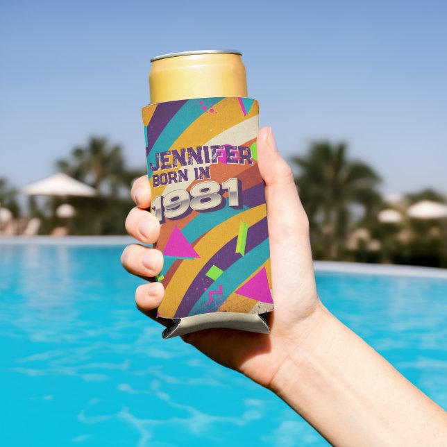 Rafraîchisseur Pour Canette Slim Né en 1981 - Retro 80s Neon Nom géométrique (Piscine in situ)
