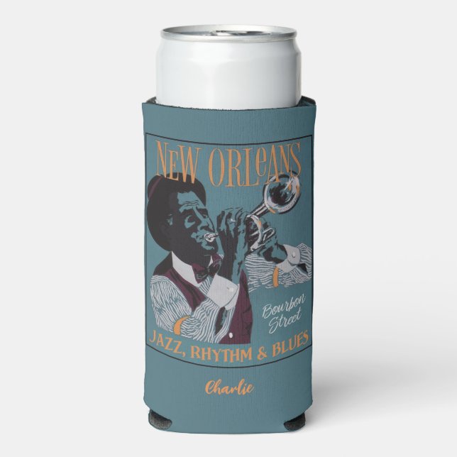 Rafraîchisseur Pour Canette Slim New Orleans Music nom personnalisé (Seltzer Recto)