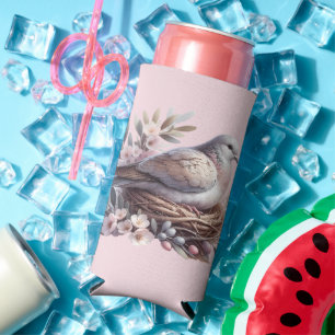 Rafraîchisseur Pour Canette Slim Nid de colombe rousse avec fleurs et branches d'ol